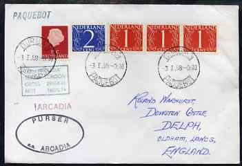 Netherlands used in Durban (South Africa) 1968 Paquebot cover to England carried on SS Arcadia with various paquebot and ships cachets, stamps on , stamps on  stamps on paquebot