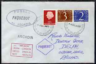 Netherlands used in Sydney (New South Wales) 1968 Paquebot cover to England carried on SS Arcadia with various paquebot and ships cachets, stamps on , stamps on  stamps on paquebot