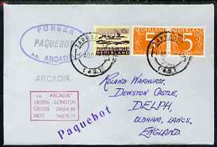 Netherlands used in Tarragona (Spain) 1968 Paquebot cover to England carried on SS Arcadia with various paquebot and ships cachets, stamps on paquebot