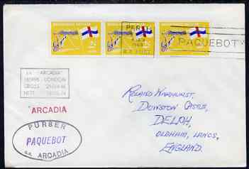 Netherlands Antilles used in Perth (Western Australia) 1968 Paquebot cover to England carried on SS Arcadia with various paquebot and ships cachets, stamps on , stamps on  stamps on paquebot