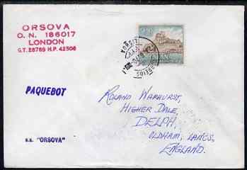Spain used in Lisbon (Portugal) 1970 Paquebot cover to England carried on SS Orsova with various paquebot and ships cachets, stamps on paquebot