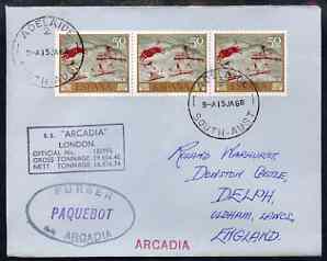 Spain used in Adelaide (South Australia) 1968 Paquebot cover to England carried on SS Arcadia with various paquebot and ships cachets, stamps on paquebot