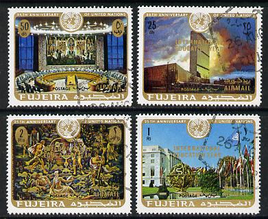 Fujeira 1970 United Nations 25th Anniversary opt'd Int Education Year cto set of 4, Mi 509-12*, stamps on , stamps on  stamps on education   united-nations