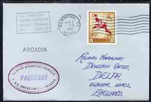 Spain used in Wilmington (California) 1968 Paquebot cover to England carried on SS Arcadia with various paquebot and ships cachets, stamps on paquebot