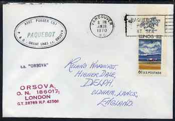 United States used in Vancouver (Canada) 1970 Paquebot cover to England carried on SS Orsova with various paquebot and ships cachets, stamps on paquebot