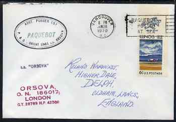 United States used in Vancouver (Canada) 1970 Paquebot cover to England carried on SS Orsova with various paquebot and ships cachets, stamps on , stamps on  stamps on paquebot