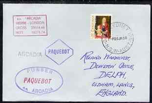 United States used in Sydney (New South Wales) 1968 Paquebot cover to England carried on SS Arcadia with various paquebot and ships cachets, stamps on paquebot