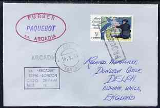 United States used in Funchal (Portugal) 1967 Paquebot cover to England carried on SS Arcadia with various paquebot and ships cachets, stamps on , stamps on  stamps on paquebot