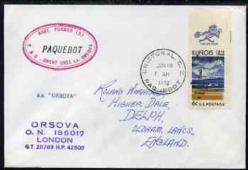 United States used in Cristobal (Canal Zone) 1970 Paquebot cover to England carried on SS Orsova with various paquebot and ships cachets, stamps on , stamps on  stamps on paquebot