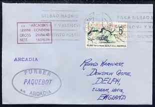 United States used in Las Palmas (Gran Canaria) 1968 Paquebot cover to England carried on SS Arcadia with various paquebot and ships cachets, stamps on , stamps on  stamps on paquebot