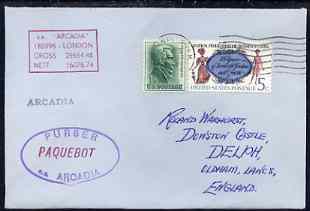 United States used in Agana (Guam) 1968 Paquebot cover to England carried on SS Arcadia with various paquebot and ships cachets, stamps on paquebot