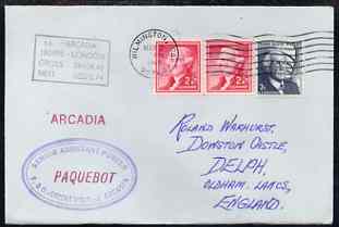 United States used in Wilmington (California) 1968 Paquebot cover to England carried on SS Arcadia with various paquebot and ships cachets, stamps on , stamps on  stamps on paquebot