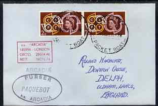 Great Britain used in Auckland (New Zealand) 1968 Paquebot cover to England carried on SS Arcadia with various paquebot and ships cachets, stamps on paquebot