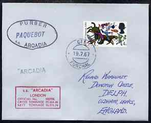 Great Britain used in Funchal (Portugal) 1967 Paquebot cover to England carried on SS Arcadia with various paquebot and ships cachets, stamps on , stamps on  stamps on paquebot