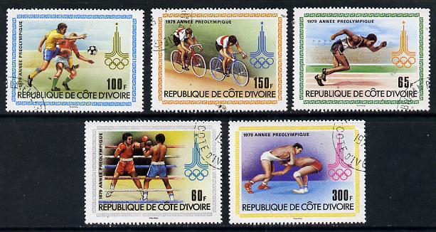 Ivory Coast 1979 Pre Olympic Year cto set of 5, SG 607-11*, stamps on olympics   sport   boxing   running   football   bicycles   wrestling