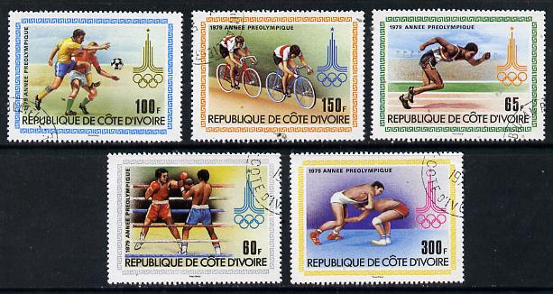 Ivory Coast 1979 Pre Olympic Year cto set of 5, SG 607-11*, stamps on , stamps on  stamps on olympics   sport   boxing   running   football   bicycles   wrestling