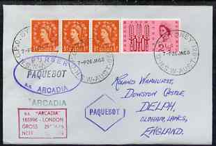 Great Britain used in Sydney (New South Wales) 1968 Paquebot cover to England carried on SS Arcadia with various paquebot and ships cachets, stamps on , stamps on  stamps on paquebot