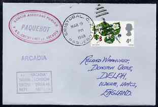 Great Britain used in Cristobal (Canal Zone) 1968 Paquebot cover to England carried on SS Arcadia with various paquebot and ships cachets, stamps on paquebot