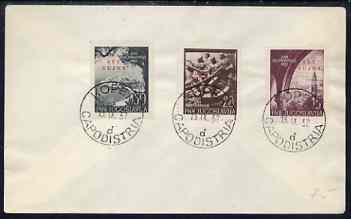 Yugoslavia - Trieste 1952 Navy Day set of 3 on plain unaddressed cover with first day cancels, stamps on 