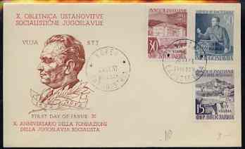 Yugoslavia - Trieste 1953 Legislative assembly set of 3 on illustrated unaddressed cover with first day cancels, stamps on 