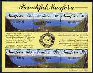 Tonga - Niuafo'ou 1990 Crater Lake unmounted mint sheetlet of 6 each opt'd SPECIMEN, as SG 133a, stamps on , stamps on  stamps on tonga - niuafo'ou 1990 crater lake unmounted mint sheetlet of 6 each opt'd specimen, stamps on  stamps on  as sg 133a
