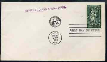 United States 1958  Gardening & Horticulture on plain first day cover with Missent to Ann Arbor, Mich in violet h/stamp, stamps on 