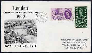 Great Britain 1960 General Letter Office set of 2 on illustrated cover with special Stamp Exhibition cancel of 9 July (typed address), stamps on , stamps on  stamps on great britain 1960 general letter office set of 2 on illustrated cover with special stamp exhibition cancel of 9 july (typed address)