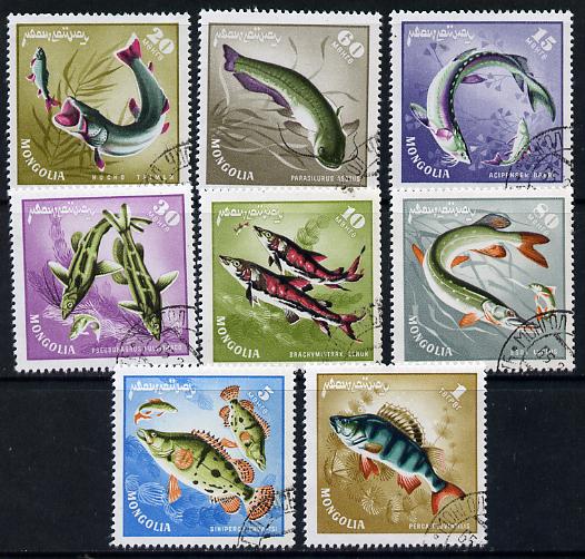 Mongolia 1965 Mongolian Fish cto set of 8, SG 377-84*, stamps on fish     marine-life