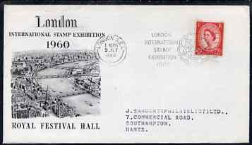 Great Britain 1959 Wilding 2.5d Phosphor-Graphite on illustrated cover for 1960 Stamp Exhibition with special cancel (typed address) , stamps on 