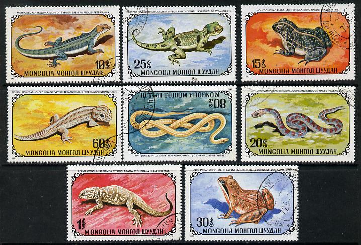 Mongolia 1972 Reptiles cto set of 8, SG 687-94*, stamps on animals   reptiles    snakes, stamps on snake, stamps on snakes, stamps on 