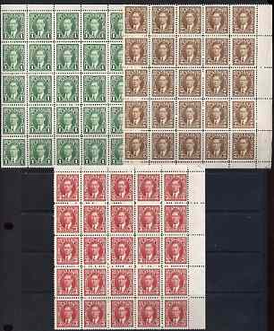 Canada 1937-38 KG6 1c, 2c & 3c in unmounted mint corner blocks of 25, SG 357-9 , stamps on , stamps on  kg6 , stamps on 