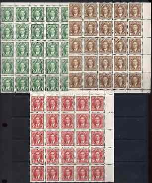 Canada 1937-38 KG6 1c, 2c & 3c in unmounted mint corner blocks of 25, SG 357-9 , stamps on , stamps on  stamps on , stamps on  stamps on  kg6 , stamps on  stamps on 