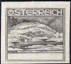 Austria 1930s original pencil sketch for landscape issue showing Zirm See, size 98 x 89 mm, stamps on 