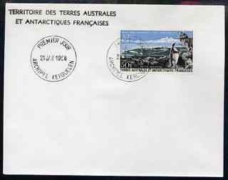 French Southern & Antarctic Territories 1968 Penguin & Port-aux-Francais 50f on cover with first day of issue cancel, stamps on , stamps on  stamps on french southern & antarctic territories 1968 penguin & port-aux-francais 50f on cover with first day of issue cancel