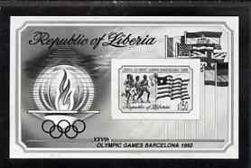 Liberia 1992 Barcelona Olympics black & white photographic proof of m/sheet, stamps on , stamps on  stamps on liberia 1992 barcelona olympics black & white photographic proof of m/sheet