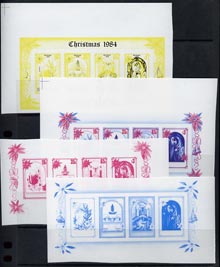 St Lucia 1984 Christmas miniature sheet set of 4 progressive proofs - magenta, cyan, magenta & cyan, yellow & black all superb unmounted mint, stamps on , stamps on  stamps on st lucia 1984 christmas miniature sheet set of 4 progressive proofs - magenta, stamps on  stamps on  cyan, stamps on  stamps on  magenta & cyan, stamps on  stamps on  yellow & black all superb unmounted mint