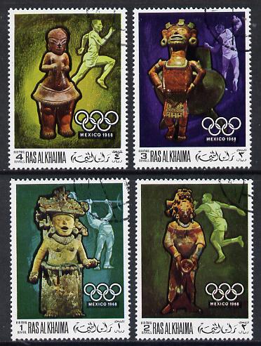 Ras Al Khaima 1968 Mexico Olympics (statuettes) cto set of 4 Mi 259-62A, stamps on , stamps on  stamps on artefacts  olympics  sport    statues