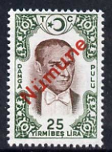 Turkey 1960's Ataturk 25L Revenue stamp opt'd NUMUNE (Specimen) in red, superb unmounted mint (ex DLR archives)* 