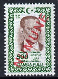 Turkey 1960's Ataturk 500L Revenue stamp opt'd NUMUNE (Specimen) in red, superb unmounted mint (ex DLR archives)* , stamps on , stamps on  stamps on   , stamps on  stamps on dictators.