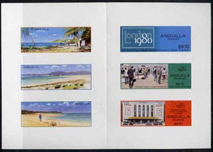 Booklet - Anguilla 1980 proof sheetlet showing three booklet cover fronts & backs for London 1980 issue, one blue, one green one red all $9.70 cover price, interesting an..., stamps on 