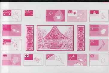 Tuvalu 1986 South Pacific Forum imperf proof sheetlet containing complete set of 14 plus label printed in magenta colour only (as SG 407a) unmounted mint, stamps on flags, stamps on maps   