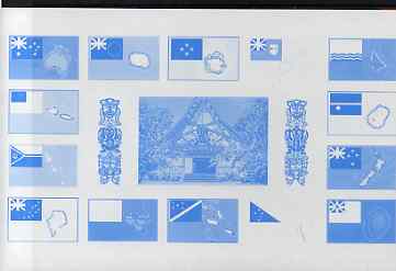 Tuvalu 1986 South Pacific Forum imperf proof sheetlet containing complete set of 14 plus label printed in blue colour only (as SG 407a) unmounted mint, stamps on flags, stamps on maps