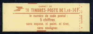 France 1980 14F Booklet (Code Postal cover 78 x 26mm) complete & pristine, SG DSB73ab, stamps on 