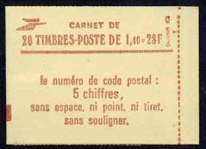 France 1980 28F Booklet (Code Postal cover) complete & pristine, SG DSB73ca, stamps on 