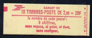 France 1983 20F Booklet (72 x 26mm) complete & pristine, SG DSB87a, stamps on , stamps on  stamps on booklet - france 1983 20f booklet (72 x 26mm) complete & pristine, stamps on  stamps on  sg dsb87a