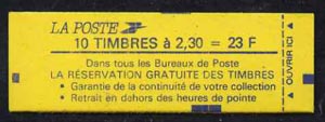 France 1989 23F Booklet (La Reservation Gratuite etc front cover, 78 x 26mm +  Tarif on back) complete & pristine, SG DSB97ab, stamps on , stamps on  stamps on booklet - france 1989 23f booklet (la reservation gratuite etc front cover, stamps on  stamps on  78 x 26mm +  tarif on back) complete & pristine, stamps on  stamps on  sg dsb97ab