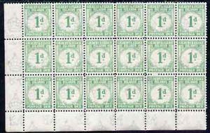 Gilbert & Ellice Islands 1940 KG6 Postage Due 1d emerald unmounted mint corner block of 18, SG D1 cat A3234, stamps on , stamps on  stamps on , stamps on  stamps on  kg6 , stamps on  stamps on 