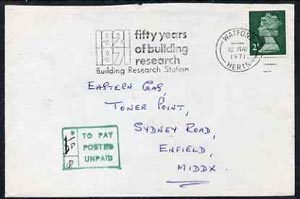 Great Britain 1971 cover to Middx bearing 2p Machin with boxed 1p postage due to pay in green, stamps on 