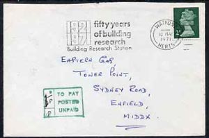 Great Britain 1971 cover to Middx bearing 2p Machin with boxed 1p postage due to pay in green, stamps on , stamps on  stamps on great britain 1971 cover to middx bearing 2p machin with boxed 1p postage due to pay in green