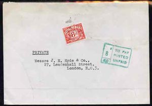 Great Britain 1969 unstamped cover to London with boxed 8d postage due to pay in green with 8d p/due stamp alongside, stamps on 